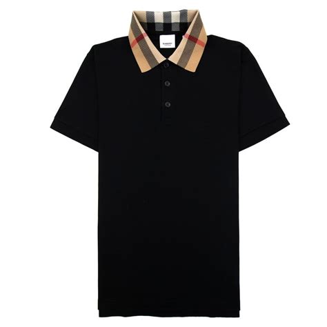 burberry polo衫女|Check Collar Cotton Polo Shirt in Black .